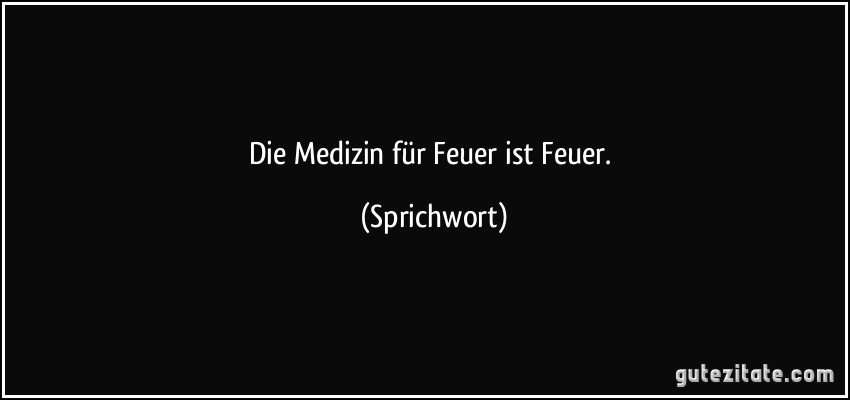 Die Medizin für Feuer ist Feuer. (Sprichwort)