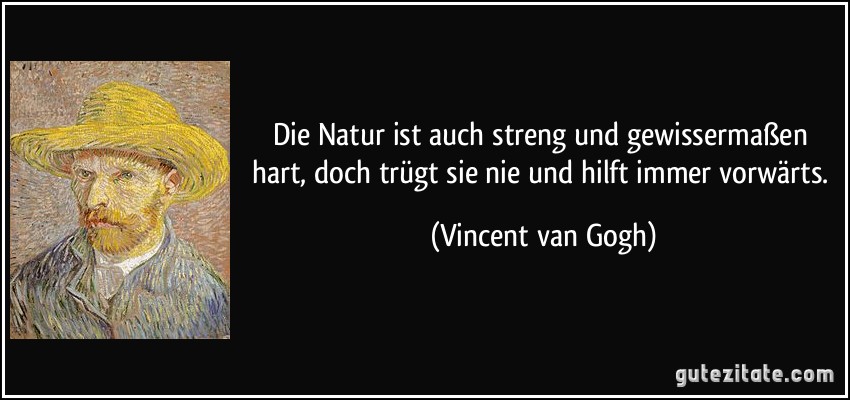 Die Natur ist auch streng und gewissermaßen hart, doch trügt sie nie und hilft immer vorwärts. (Vincent van Gogh)