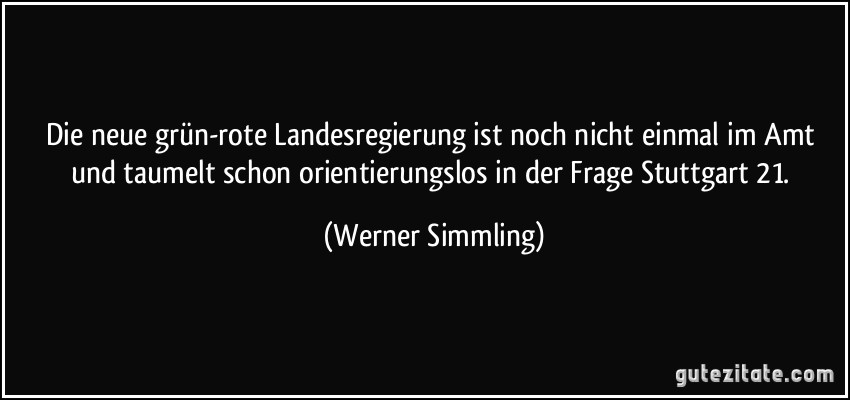 Die neue grün-rote Landesregierung ist noch nicht einmal im Amt und taumelt schon orientierungslos in der Frage Stuttgart 21. (Werner Simmling)
