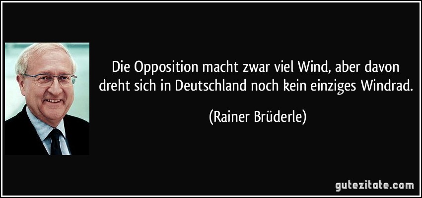 Die Opposition macht zwar viel Wind, aber davon dreht sich in Deutschland noch kein einziges Windrad. (Rainer Brüderle)