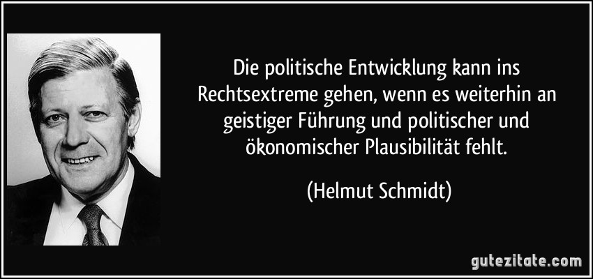 Die politische Entwicklung kann ins Rechtsextreme gehen, wenn es weiterhin an geistiger Führung und politischer und ökonomischer Plausibilität fehlt. (Helmut Schmidt)