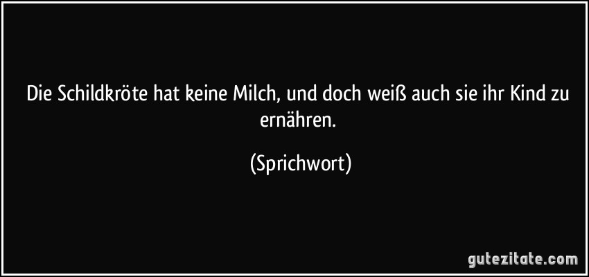 Die Schildkröte hat keine Milch, und doch weiß auch sie ihr Kind zu ernähren. (Sprichwort)