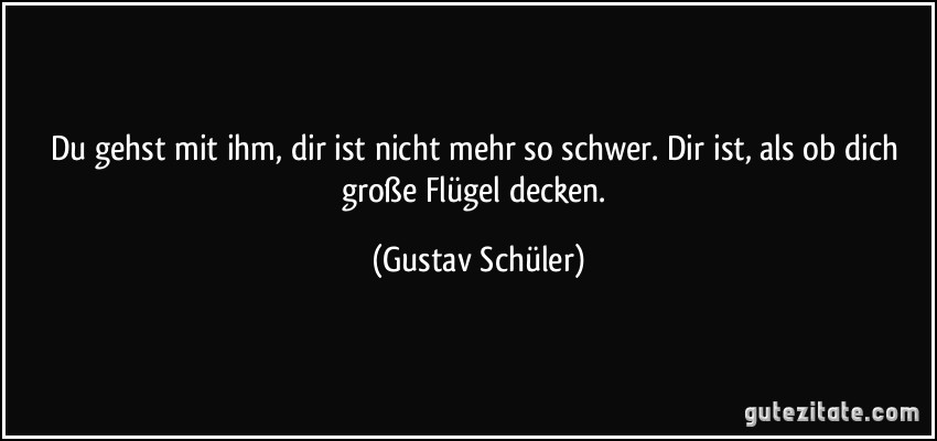 Du gehst mit ihm, dir ist nicht mehr so schwer. Dir ist, als ob dich große Flügel decken. (Gustav Schüler)