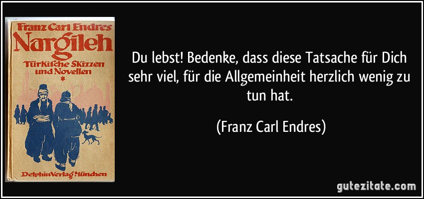 Du lebst! Bedenke, dass diese Tatsache für Dich sehr viel, für die Allgemeinheit herzlich wenig zu tun hat. (Franz Carl Endres)