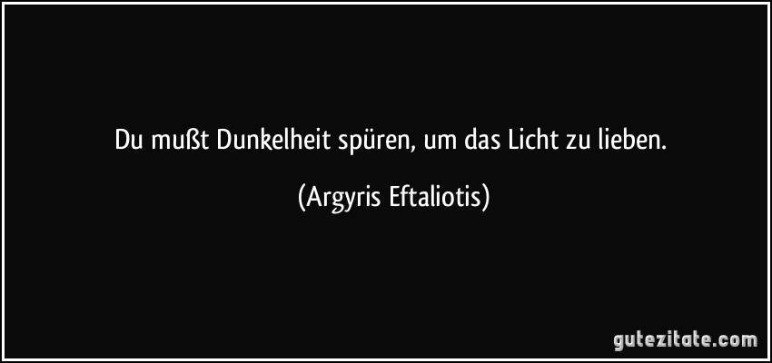 Du mußt Dunkelheit spüren, um das Licht zu lieben. (Argyris Eftaliotis)