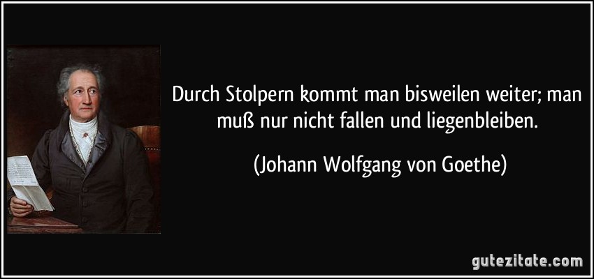 Durch Stolpern kommt man bisweilen weiter; man muß nur nicht fallen und liegenbleiben. (Johann Wolfgang von Goethe)