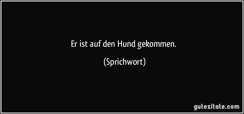 Er ist auf den Hund gekommen. (Sprichwort)