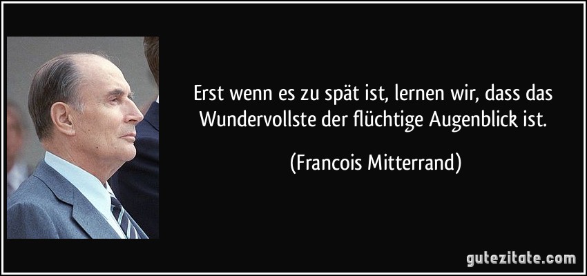 Erst wenn es zu spät ist, lernen wir, dass das Wundervollste der flüchtige Augenblick ist. (Francois Mitterrand)