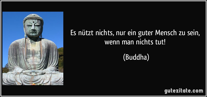Es nützt nichts, nur ein guter Mensch zu sein, wenn man nichts tut! (Buddha)