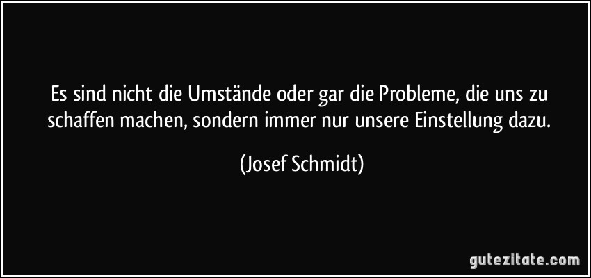 Es sind nicht die Umstände oder gar die Probleme, die uns zu schaffen machen, sondern immer nur unsere Einstellung dazu. (Josef Schmidt)