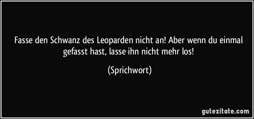 Fasse den Schwanz des Leoparden nicht an! Aber wenn du einmal gefasst hast, lasse ihn nicht mehr los! (Sprichwort)