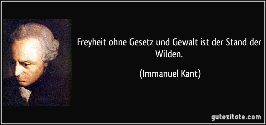 Freyheit ohne Gesetz und Gewalt ist der Stand der Wilden. (Immanuel Kant)