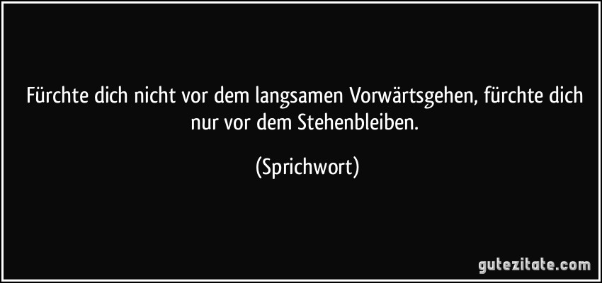 Fürchte dich nicht vor dem langsamen Vorwärtsgehen, fürchte dich nur vor dem Stehenbleiben. (Sprichwort)