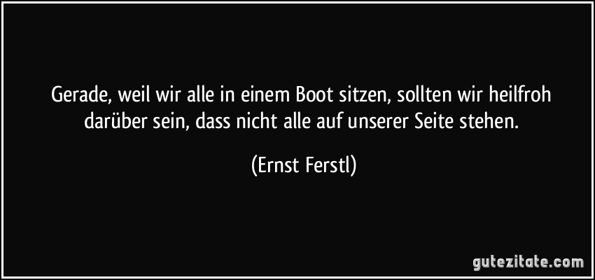 Gerade, weil wir alle in einem Boot sitzen, sollten wir heilfroh darüber sein, dass nicht alle auf unserer Seite stehen. (Ernst Ferstl)