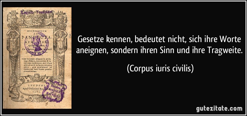 Gesetze kennen, bedeutet nicht, sich ihre Worte aneignen, sondern ihren Sinn und ihre Tragweite. (Corpus iuris civilis)