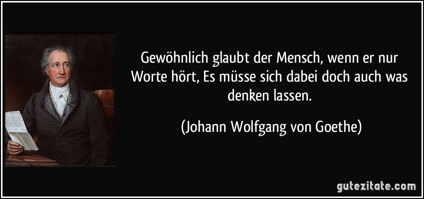 Gewöhnlich glaubt der Mensch, wenn er nur Worte hört, / Es müsse sich dabei doch auch was denken lassen. (Johann Wolfgang von Goethe)