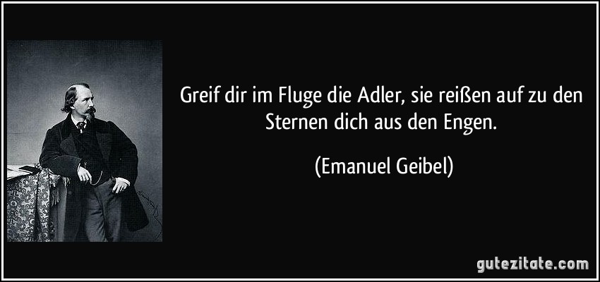 Greif dir im Fluge die Adler, sie reißen auf zu den Sternen dich aus den Engen. (Emanuel Geibel)