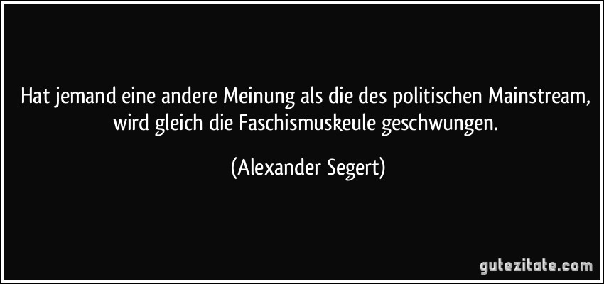 Hat jemand eine andere Meinung als die des politischen Mainstream, wird gleich die Faschismuskeule geschwungen. (Alexander Segert)