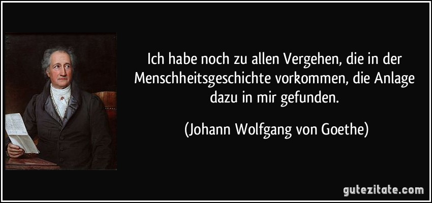 Ich habe noch zu allen Vergehen, die in der Menschheitsgeschichte vorkommen, die Anlage dazu in mir gefunden. (Johann Wolfgang von Goethe)