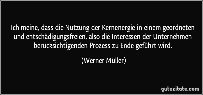 Ich meine, dass die Nutzung der Kernenergie in einem geordneten und entschädigungsfreien, also die Interessen der Unternehmen berücksichtigenden Prozess zu Ende geführt wird. (Werner Müller)
