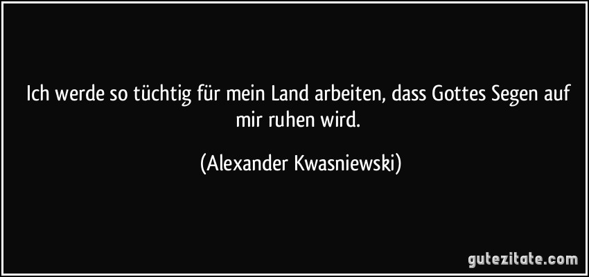 Ich werde so tüchtig für mein Land arbeiten, dass Gottes Segen auf mir ruhen wird. (Alexander Kwasniewski)