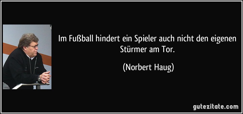 Im Fußball hindert ein Spieler auch nicht den eigenen Stürmer am Tor. (Norbert Haug)