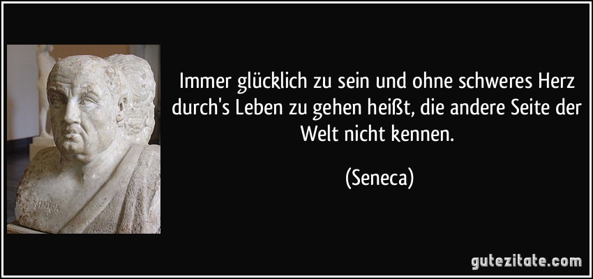 Immer glücklich zu sein und ohne schweres Herz durch's Leben zu gehen heißt, die andere Seite der Welt nicht kennen. (Seneca)