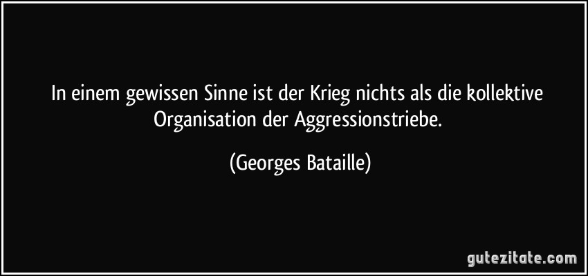 In einem gewissen Sinne ist der Krieg nichts als die kollektive Organisation der Aggressionstriebe. (Georges Bataille)