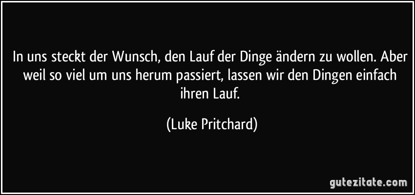 In uns steckt der Wunsch, den Lauf der Dinge ändern zu wollen. Aber weil so viel um uns herum passiert, lassen wir den Dingen einfach ihren Lauf. (Luke Pritchard)