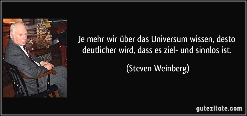 Je mehr wir über das Universum wissen, desto deutlicher wird, dass es ziel- und sinnlos ist. (Steven Weinberg)