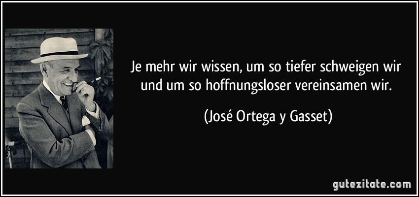 Je mehr wir wissen, um so tiefer schweigen wir und um so hoffnungsloser vereinsamen wir. (José Ortega y Gasset)