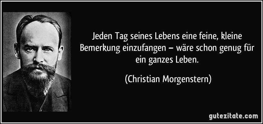 Jeden Tag seines Lebens eine feine, kleine Bemerkung einzufangen – wäre schon genug für ein ganzes Leben. (Christian Morgenstern)