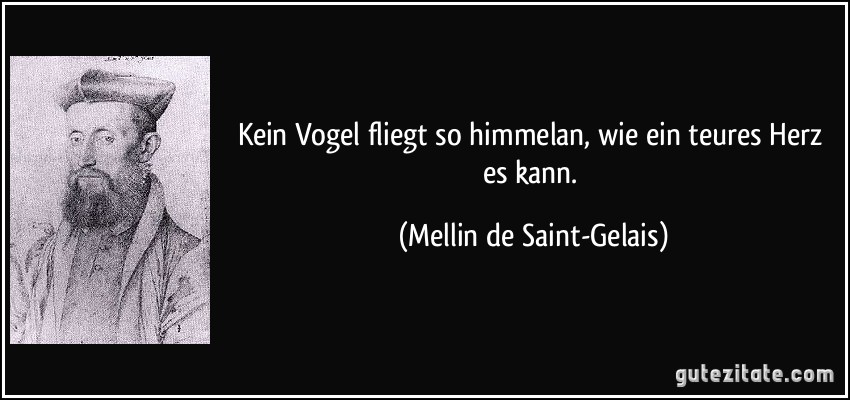 Kein Vogel fliegt so himmelan, wie ein teures Herz es kann. (Mellin de Saint-Gelais)