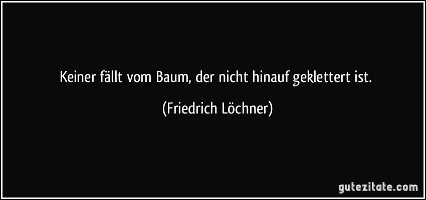 Keiner fällt vom Baum, der nicht hinauf geklettert ist. (Friedrich Löchner)