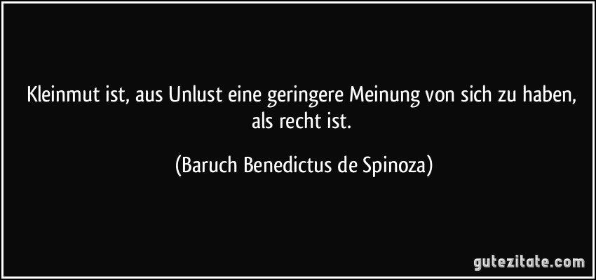 Kleinmut ist, aus Unlust eine geringere Meinung von sich zu haben, als recht ist. (Baruch Benedictus de Spinoza)