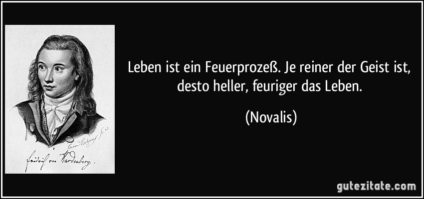 Leben ist ein Feuerprozeß. Je reiner der Geist ist, desto heller, feuriger das Leben. (Novalis)