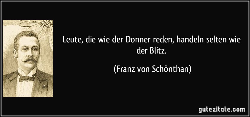 Leute, die wie der Donner reden, handeln selten wie der Blitz. (Franz von Schönthan)