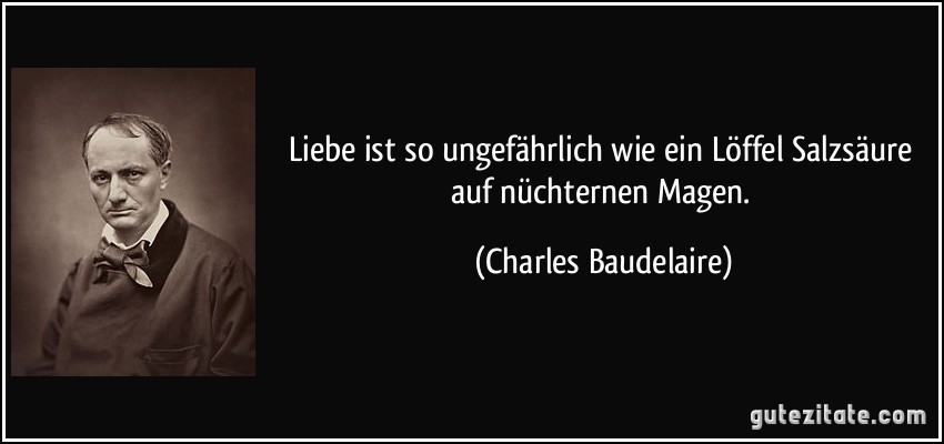 Liebe ist so ungefährlich wie ein Löffel Salzsäure auf nüchternen Magen. (Charles Baudelaire)