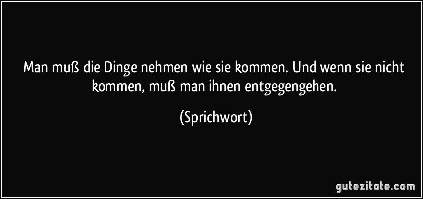 Man muß die Dinge nehmen wie sie kommen. Und wenn sie nicht kommen, muß man ihnen entgegengehen. (Sprichwort)