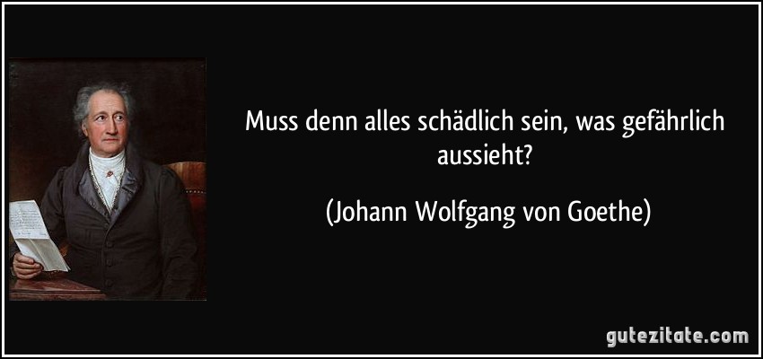 Muss denn alles schädlich sein, was gefährlich aussieht? (Johann Wolfgang von Goethe)