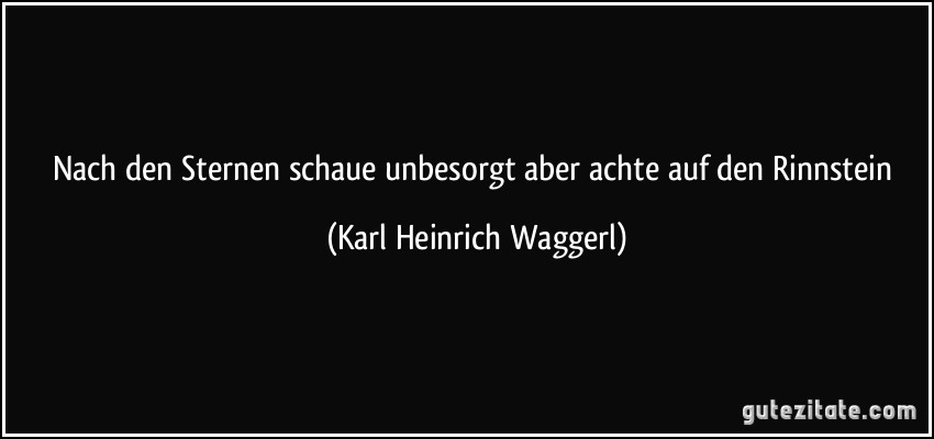 Nach den Sternen schaue unbesorgt aber achte auf den Rinnstein (Karl Heinrich Waggerl)