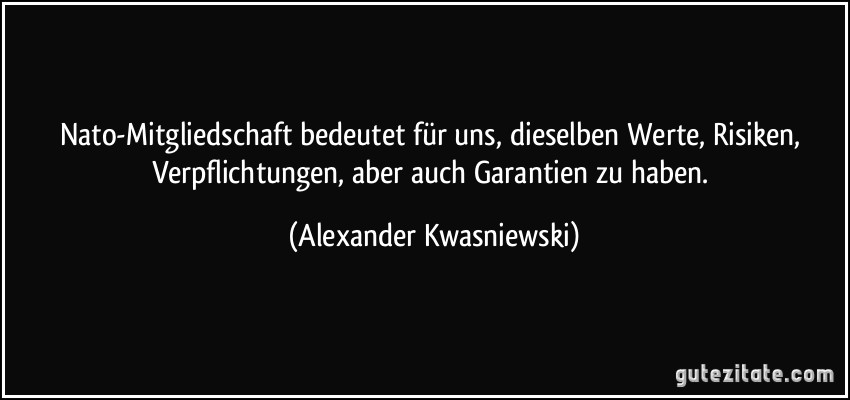 Nato-Mitgliedschaft bedeutet für uns, dieselben Werte, Risiken, Verpflichtungen, aber auch Garantien zu haben. (Alexander Kwasniewski)