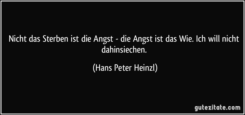 Nicht das Sterben ist die Angst - die Angst ist das Wie. Ich will nicht dahinsiechen. (Hans Peter Heinzl)