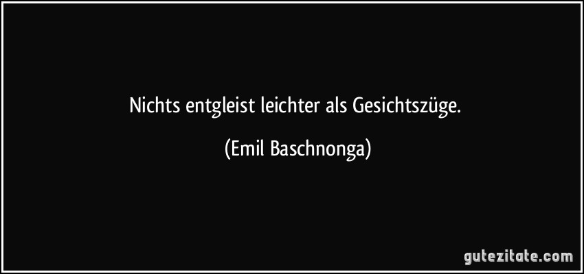 Nichts entgleist leichter als Gesichtszüge. (Emil Baschnonga)