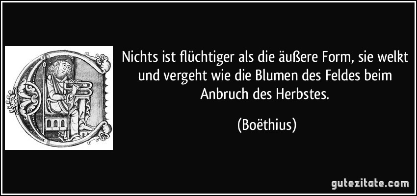 Nichts ist flüchtiger als die äußere Form, sie welkt und vergeht wie die Blumen des Feldes beim Anbruch des Herbstes. (Boëthius)