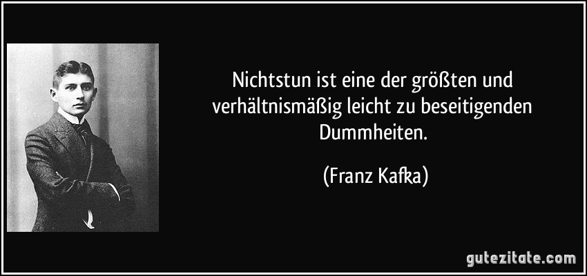Nichtstun ist eine der größten und verhältnismäßig leicht zu beseitigenden Dummheiten. (Franz Kafka)