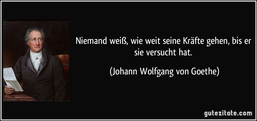 Niemand weiß, wie weit seine Kräfte gehen, bis er sie versucht hat. (Johann Wolfgang von Goethe)