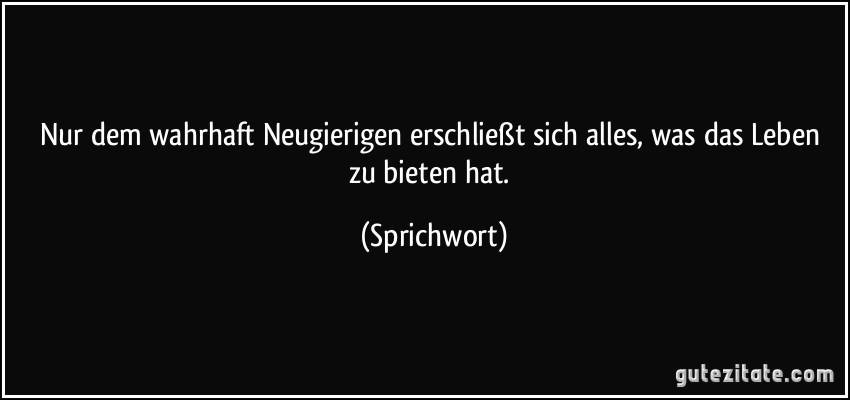 Nur dem wahrhaft Neugierigen erschließt sich alles, was das Leben zu bieten hat. (Sprichwort)