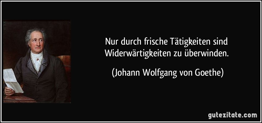 Nur durch frische Tätigkeiten sind Widerwärtigkeiten zu überwinden. (Johann Wolfgang von Goethe)