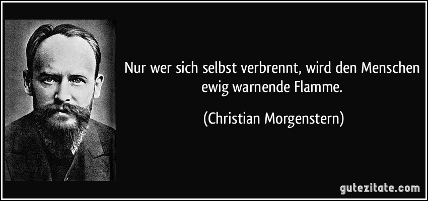 Nur wer sich selbst verbrennt, wird den Menschen ewig warnende Flamme. (Christian Morgenstern)